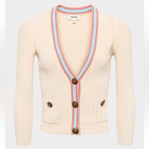 L’Agence Cream Cardigan with Blue and Orange
